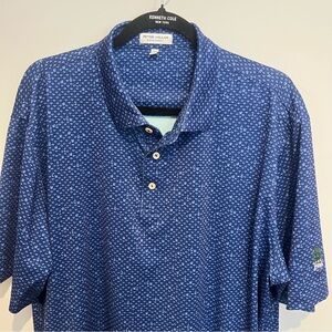 Peter Millar Summer Comfort Polo Shirt Mens XL Blue Cocktail Drink Pattern Golf